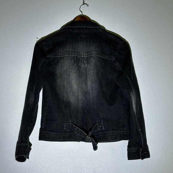 Roxy Women's Jacket Denim M Distressed Black Jean Long Sleeve Grunge - Picture 3 of 9